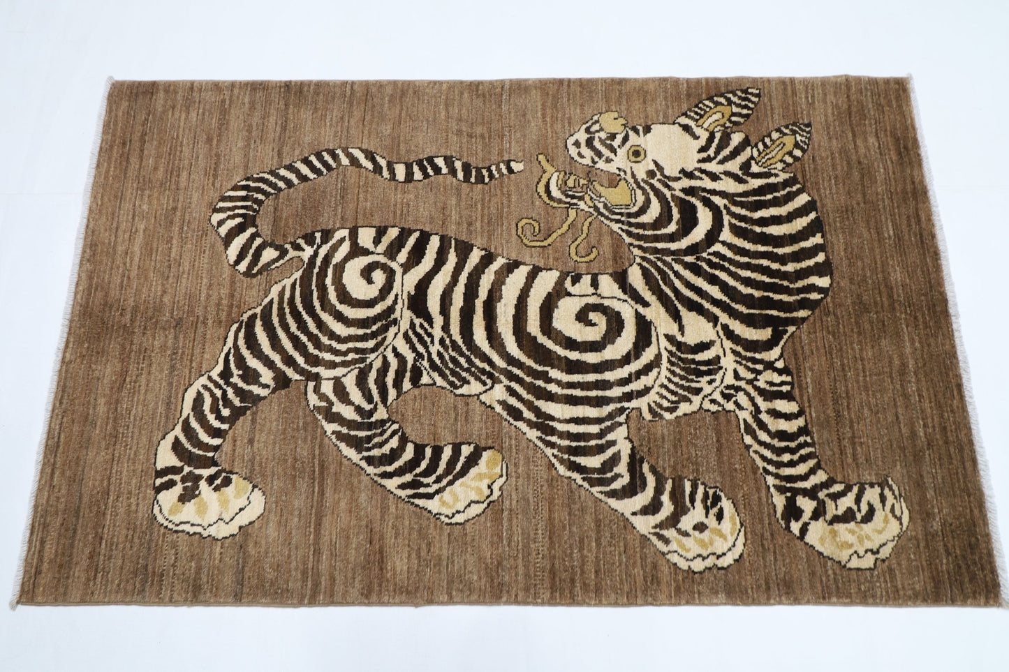 93 x 147 cm | Tiger Brown Oriental Area Rug Afghan Hand Knotted Veg Dye Wool carpet - ART WOOL CARPET