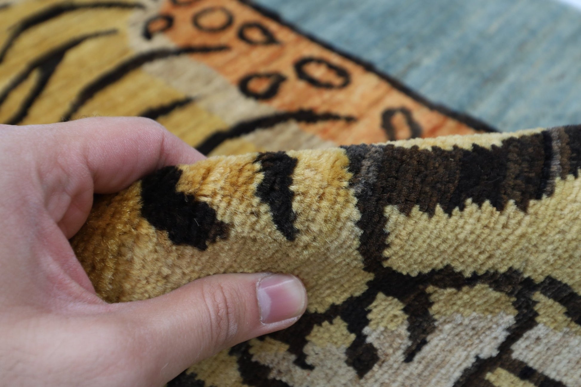 93 x 150 cm | Tribal Tiger Area Rug Afghan Hand Knotted veg Dye Wool carpet - ART WOOL CARPET