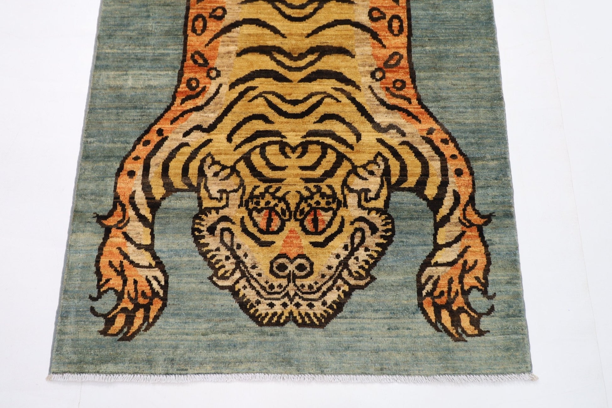 93 x 150 cm | Tribal Tiger Area Rug Afghan Hand Knotted veg Dye Wool carpet - ART WOOL CARPET