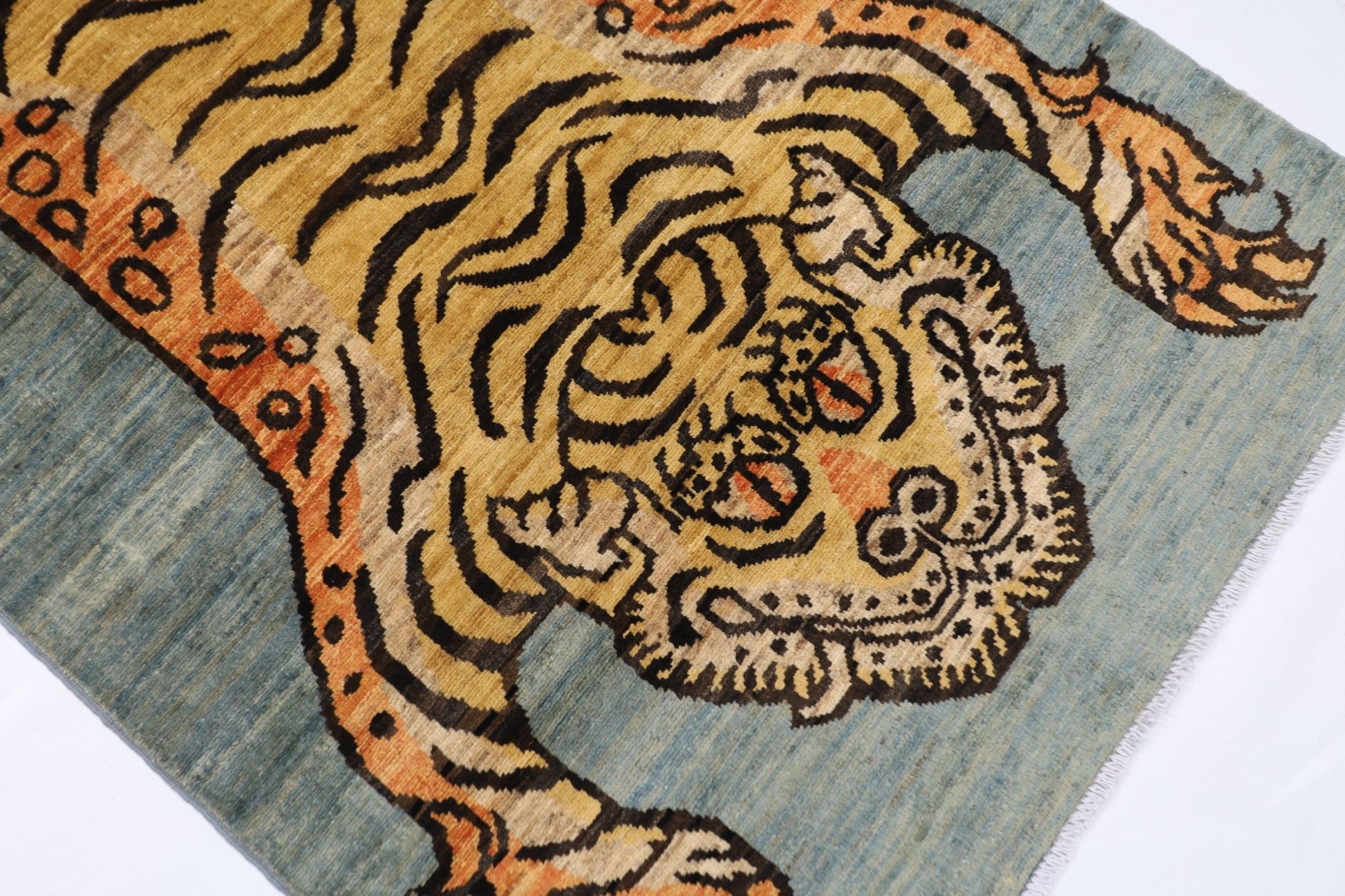 93 x 150 cm | Tribal Tiger Area Rug Afghan Hand Knotted veg Dye Wool carpet - ART WOOL CARPET