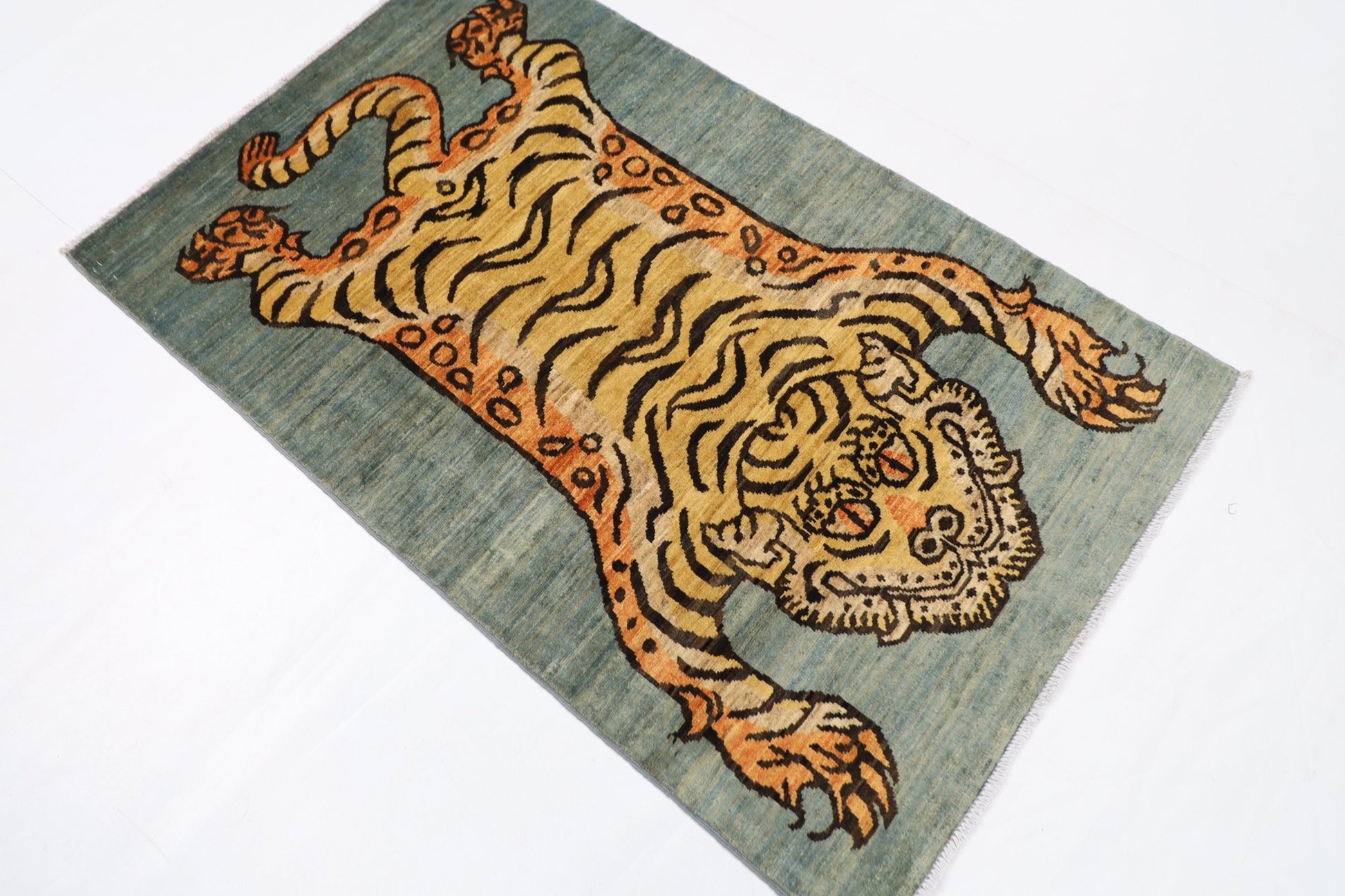 93 x 150 cm | Tribal Tiger Area Rug Afghan Hand Knotted veg Dye Wool carpet - ART WOOL CARPET