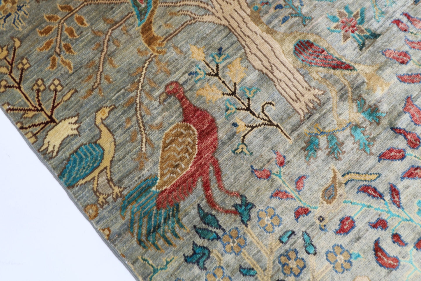 96 x 148 cm | Birds Gray Oriental Area Rug Afghan Hand Knotted Veg Dye Wool carpet - ART WOOL CARPET