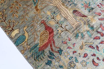 96 x 148 cm | Birds Gray Oriental Area Rug Afghan Hand Knotted Veg Dye Wool carpet - ART WOOL CARPET