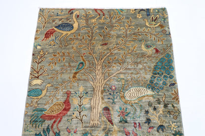96 x 148 cm | Birds Gray Oriental Area Rug Afghan Hand Knotted Veg Dye Wool carpet - ART WOOL CARPET