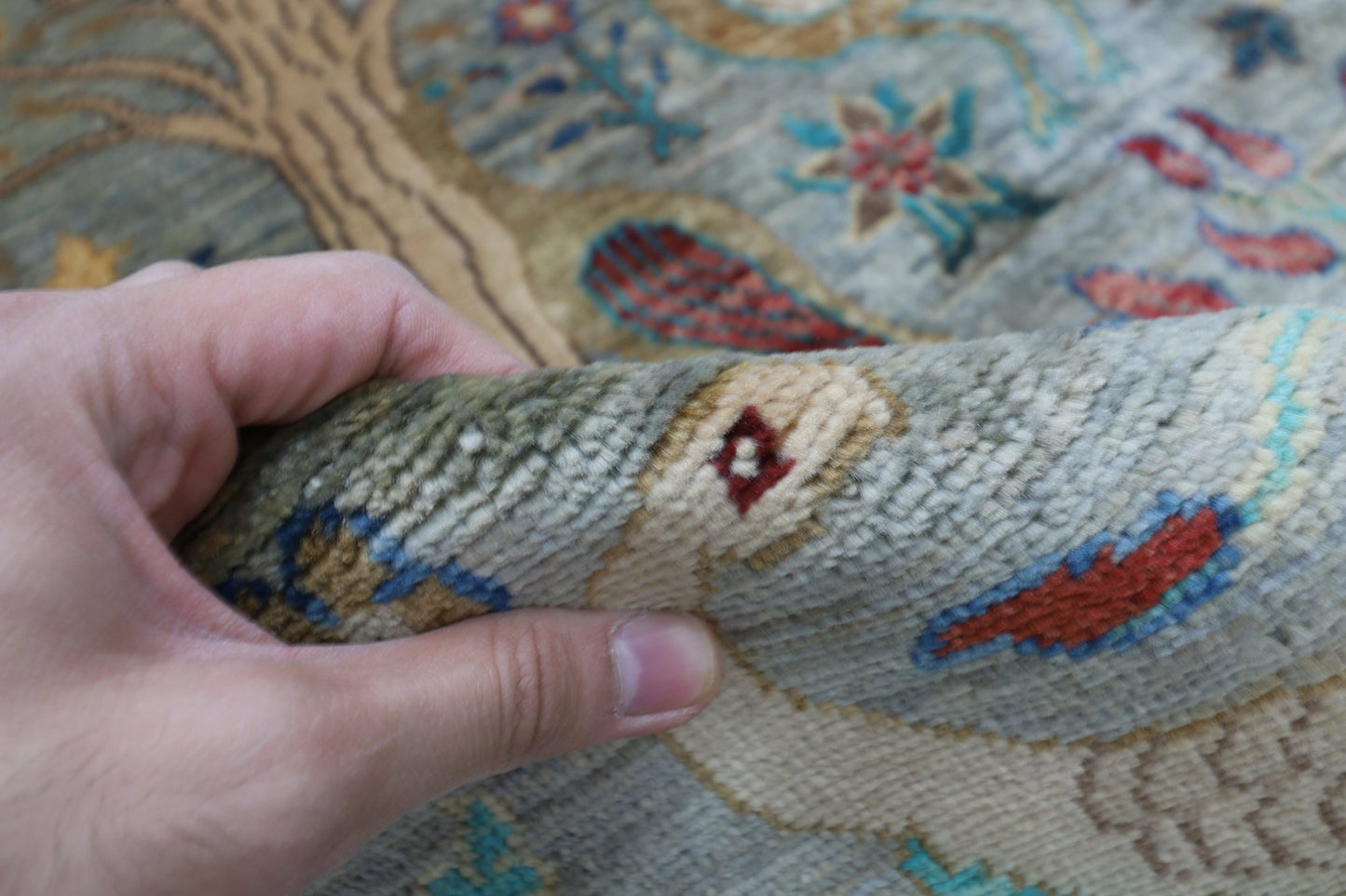 96 x 148 cm | Birds Gray Oriental Area Rug Afghan Hand Knotted Veg Dye Wool carpet - ART WOOL CARPET