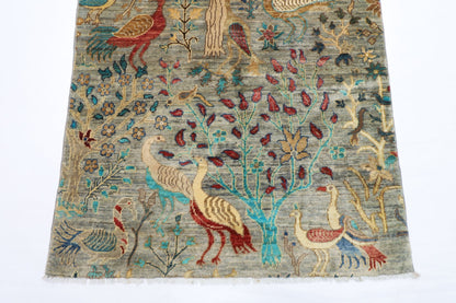 96 x 148 cm | Birds Gray Oriental Area Rug Afghan Hand Knotted Veg Dye Wool carpet - ART WOOL CARPET