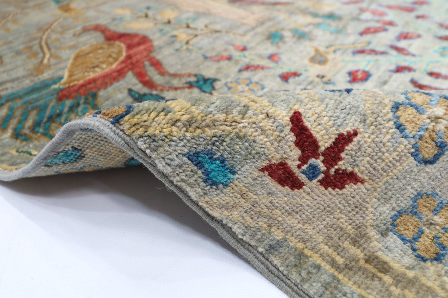 96 x 148 cm | Birds Gray Oriental Area Rug Afghan Hand Knotted Veg Dye Wool carpet - ART WOOL CARPET