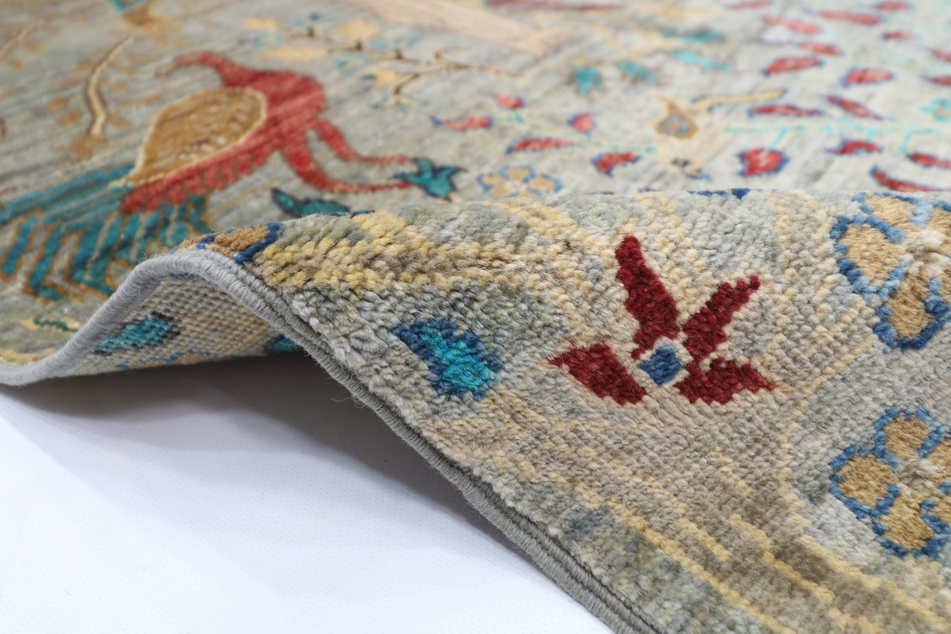 96 x 148 cm | Birds Gray Oriental Area Rug Afghan Hand Knotted Veg Dye Wool carpet - ART WOOL CARPET