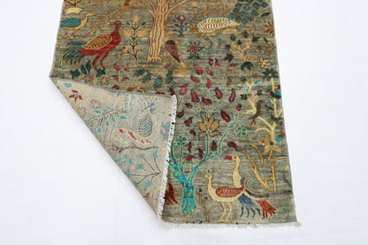 96 x 148 cm | Birds Gray Oriental Area Rug Afghan Hand Knotted Veg Dye Wool carpet - ART WOOL CARPET