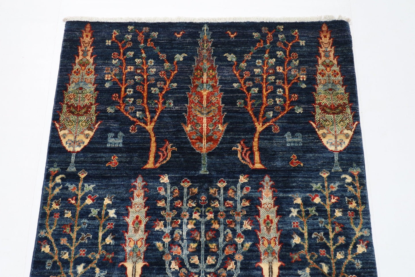 96 x 149 cm | Tree of life Blue Area Rug Afghan Hand Knotted veg Dye Wool carpet - ART WOOL CARPET