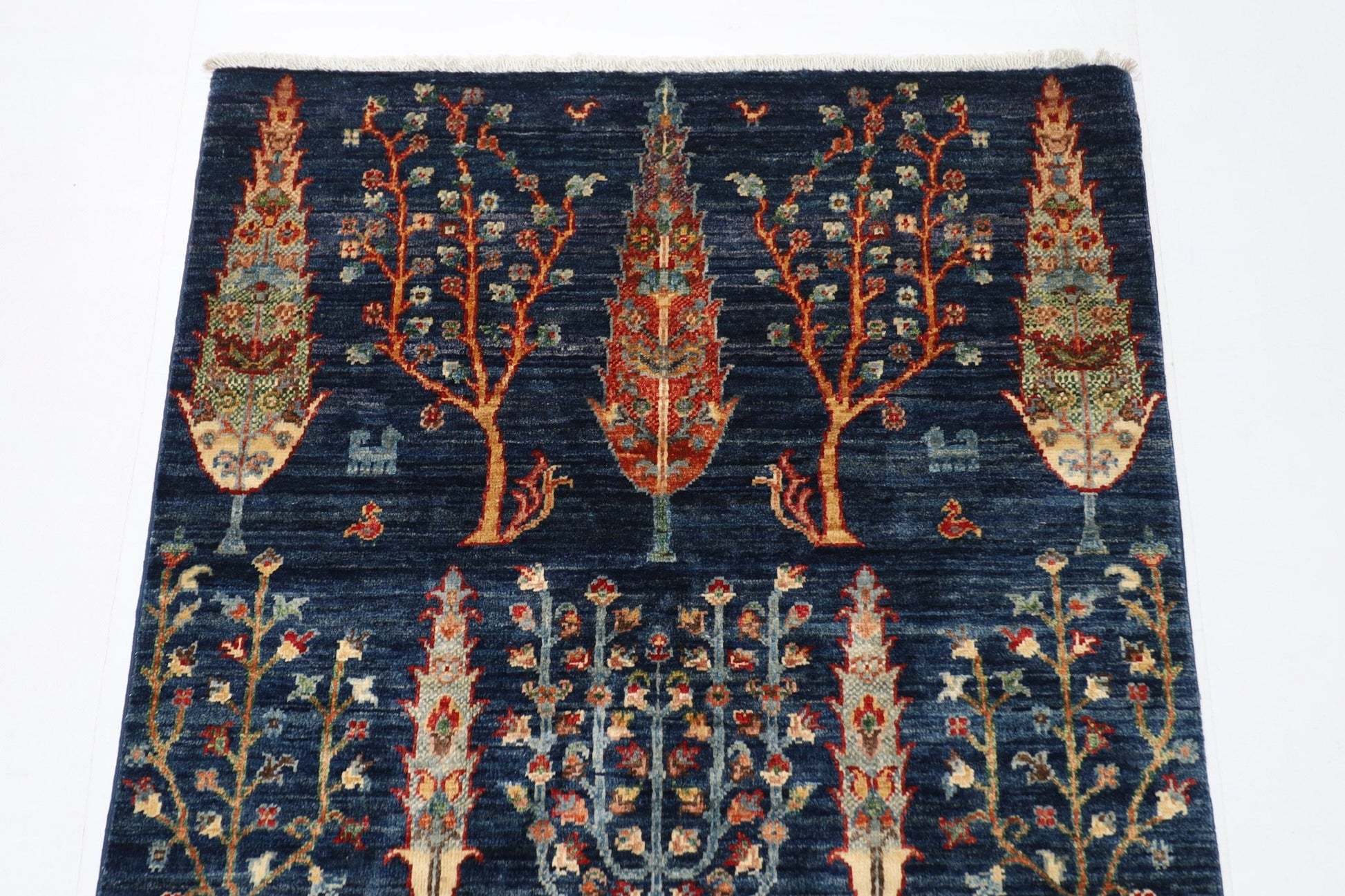 96 x 149 cm | Tree of life Blue Area Rug Afghan Hand Knotted veg Dye Wool carpet - ART WOOL CARPET