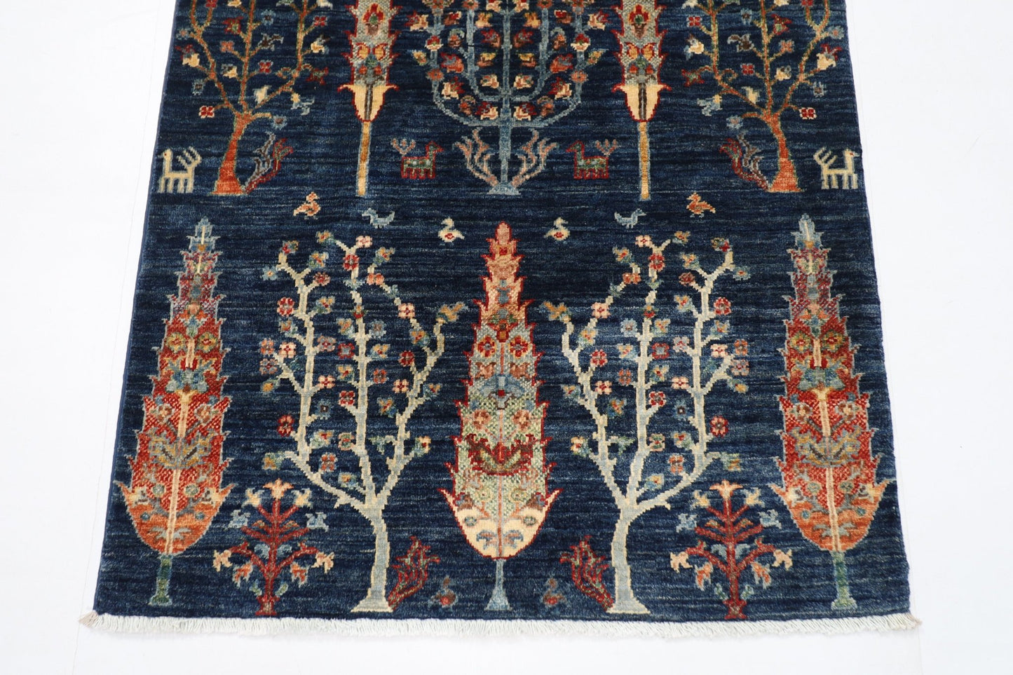 96 x 149 cm | Tree of life Blue Area Rug Afghan Hand Knotted veg Dye Wool carpet - ART WOOL CARPET