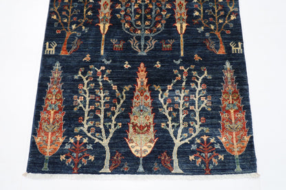 96 x 149 cm | Tree of life Blue Area Rug Afghan Hand Knotted veg Dye Wool carpet - ART WOOL CARPET