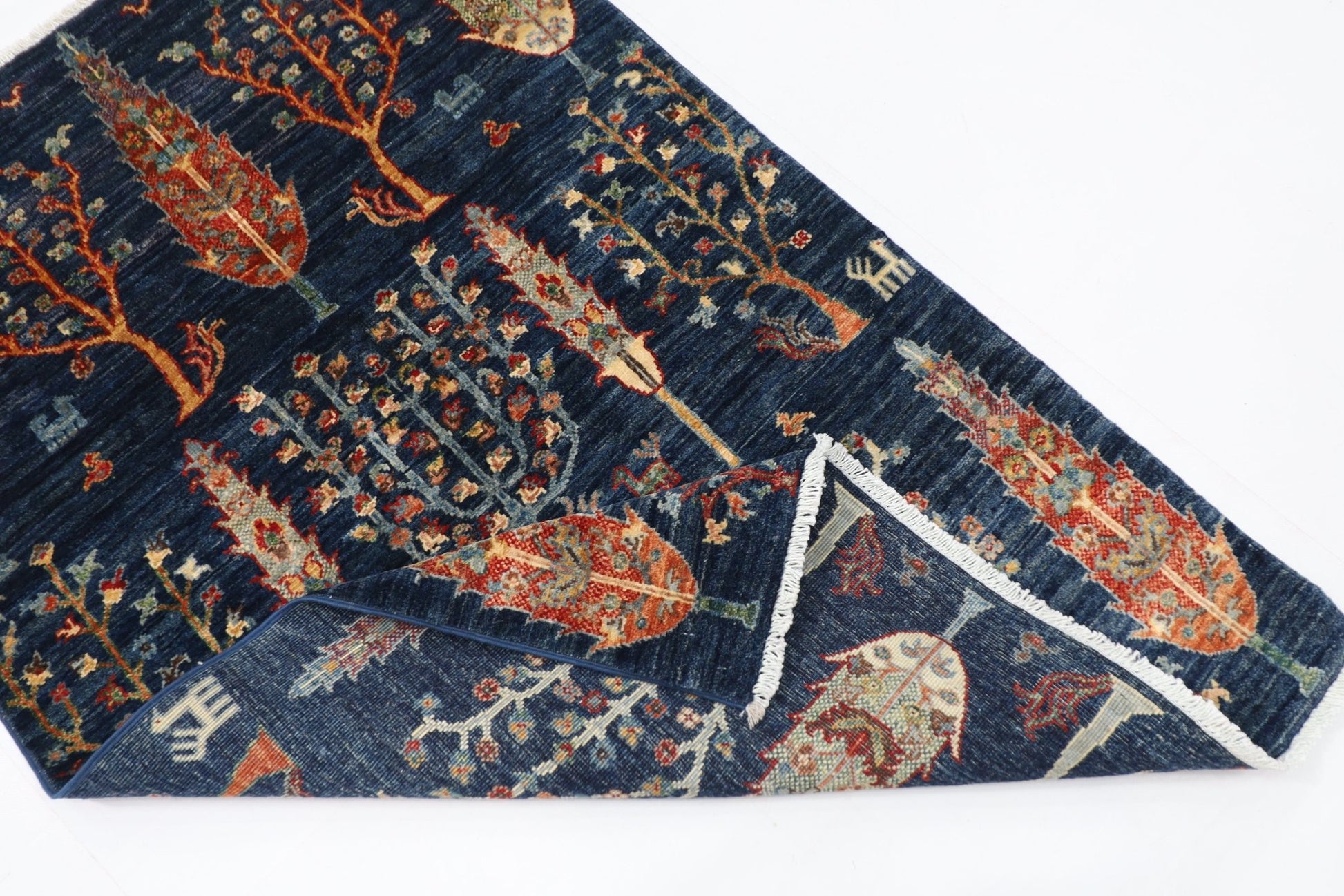 96 x 149 cm | Tree of life Blue Area Rug Afghan Hand Knotted veg Dye Wool carpet - ART WOOL CARPET