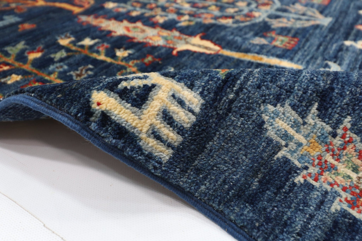 96 x 149 cm | Tree of life Blue Area Rug Afghan Hand Knotted veg Dye Wool carpet - ART WOOL CARPET