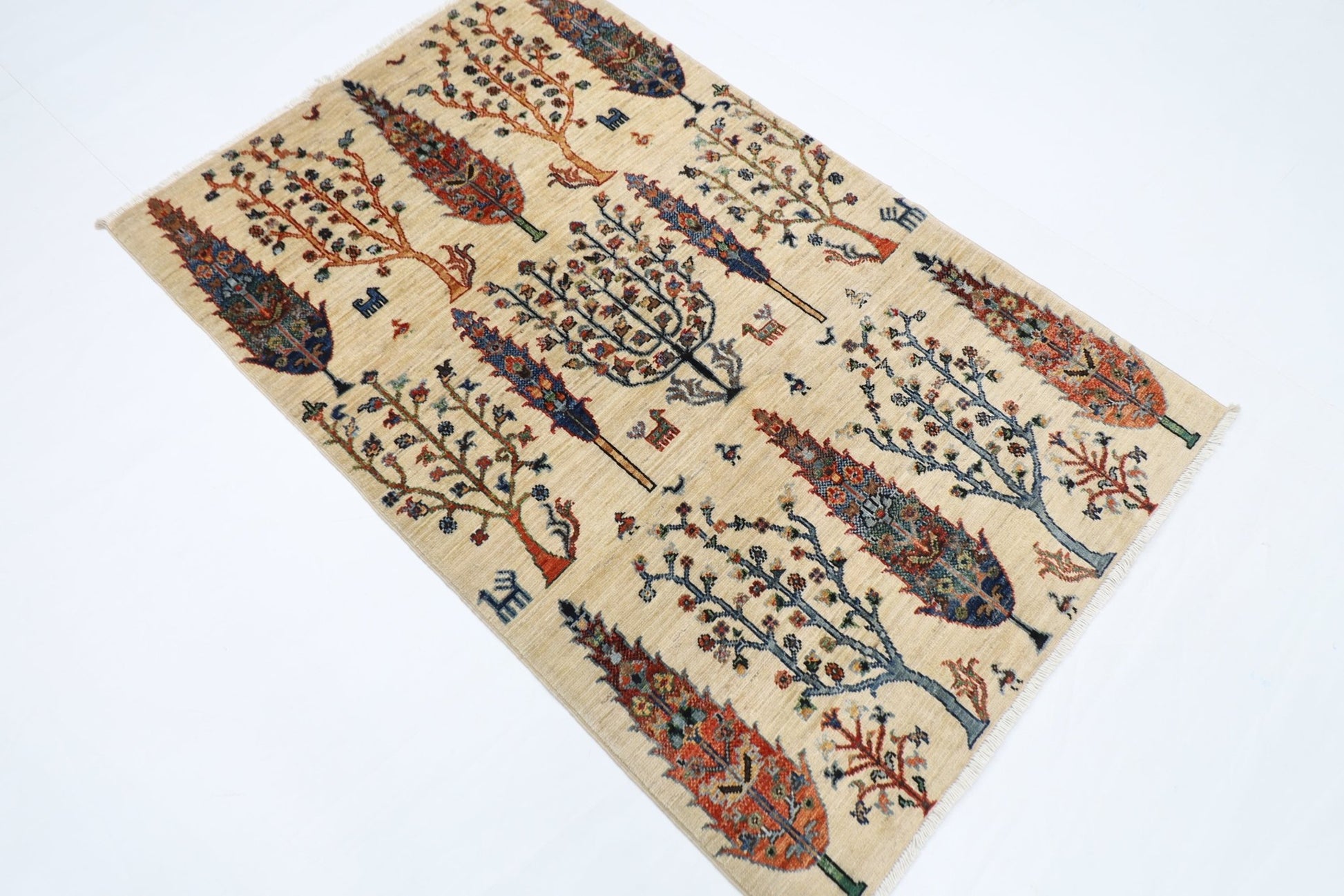 97 x 152 cm | Tree of life Oriental Area Rug Afghan Hand Knotted Veg Dye Wool carpet - ART WOOL CARPET