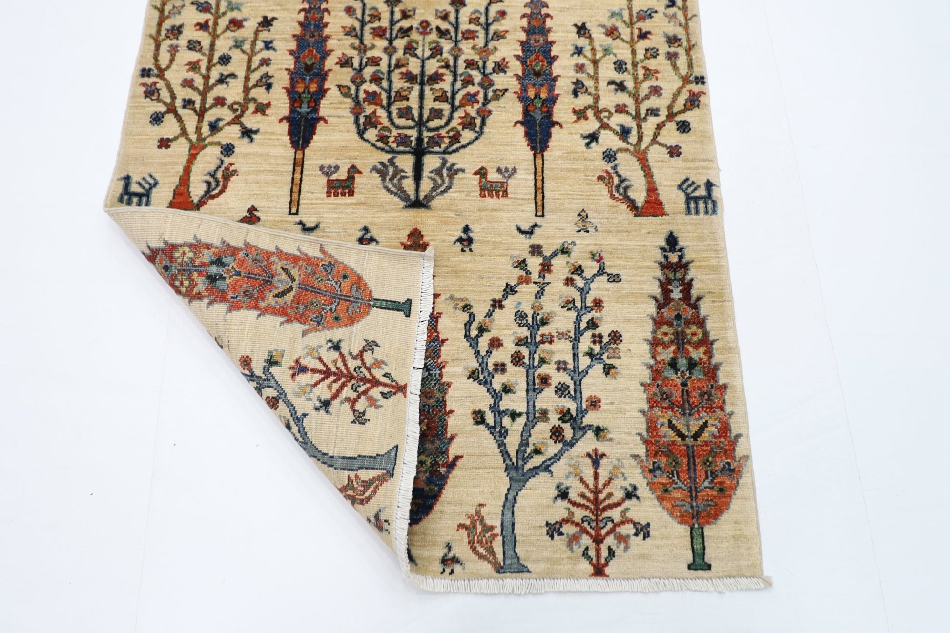 97 x 152 cm | Tree of life Oriental Area Rug Afghan Hand Knotted Veg Dye Wool carpet - ART WOOL CARPET