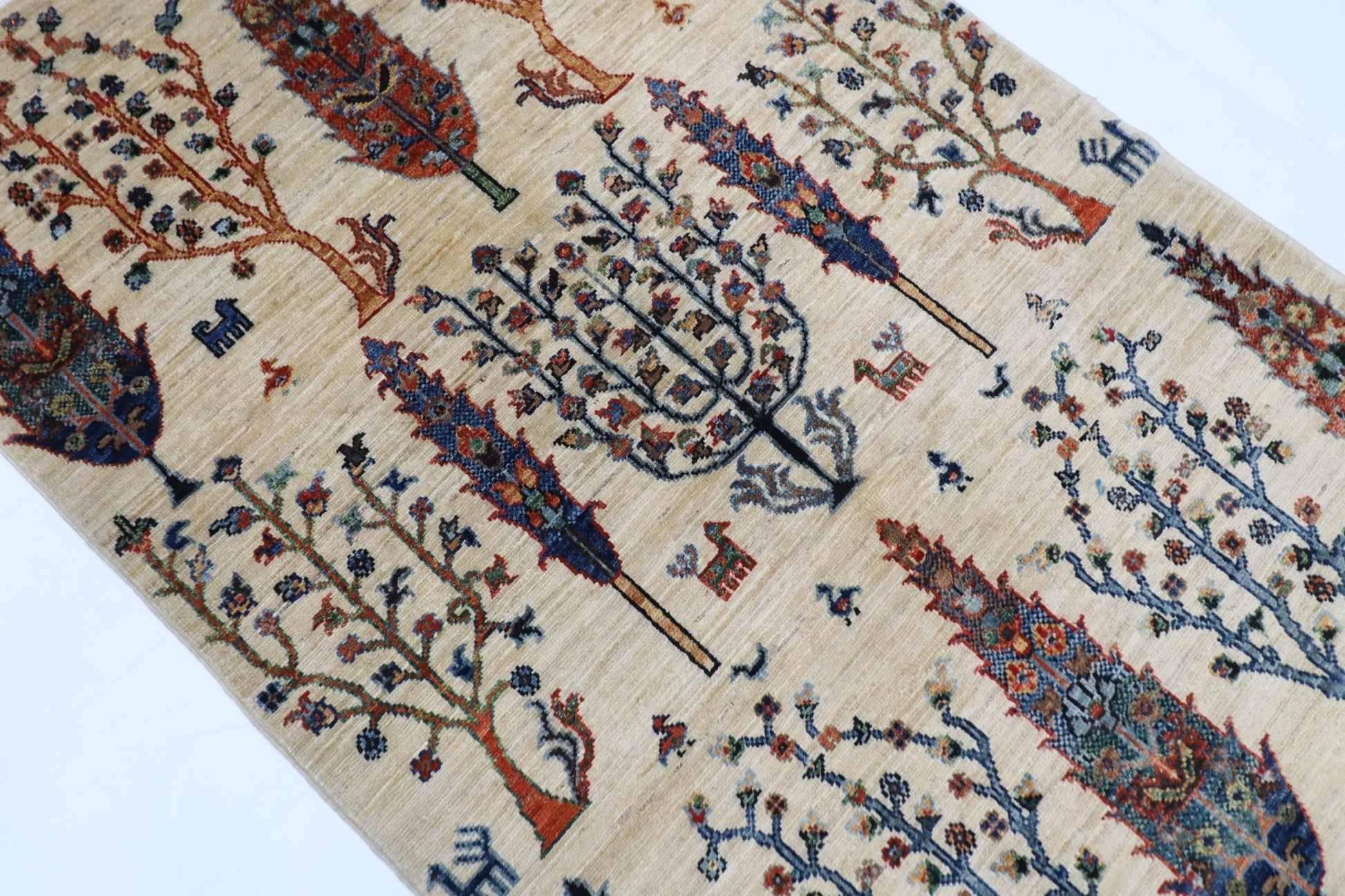 97 x 152 cm | Tree of life Oriental Area Rug Afghan Hand Knotted Veg Dye Wool carpet - ART WOOL CARPET