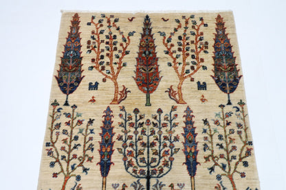 97 x 152 cm | Tree of life Oriental Area Rug Afghan Hand Knotted Veg Dye Wool carpet - ART WOOL CARPET