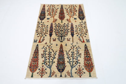 97 x 152 cm | Tree of life Oriental Area Rug Afghan Hand Knotted Veg Dye Wool carpet - ART WOOL CARPET