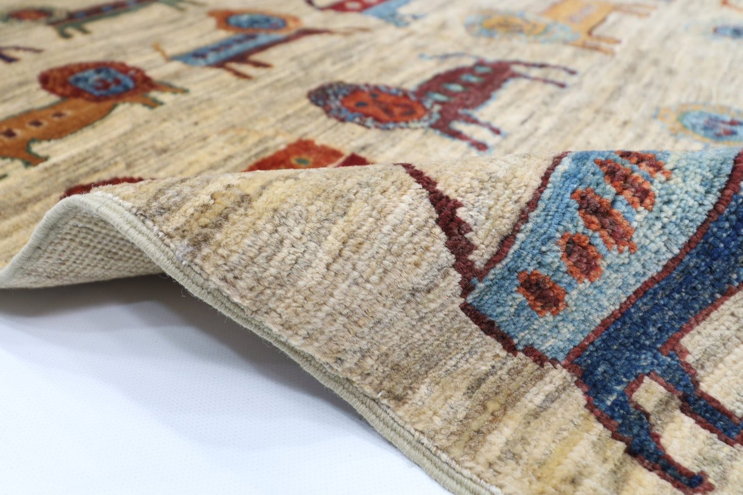 97 x 155 cm | Lion Beige Oriental Area Rug Afghan Hand Knotted Veg Dye Wool carpet - ART WOOL CARPET