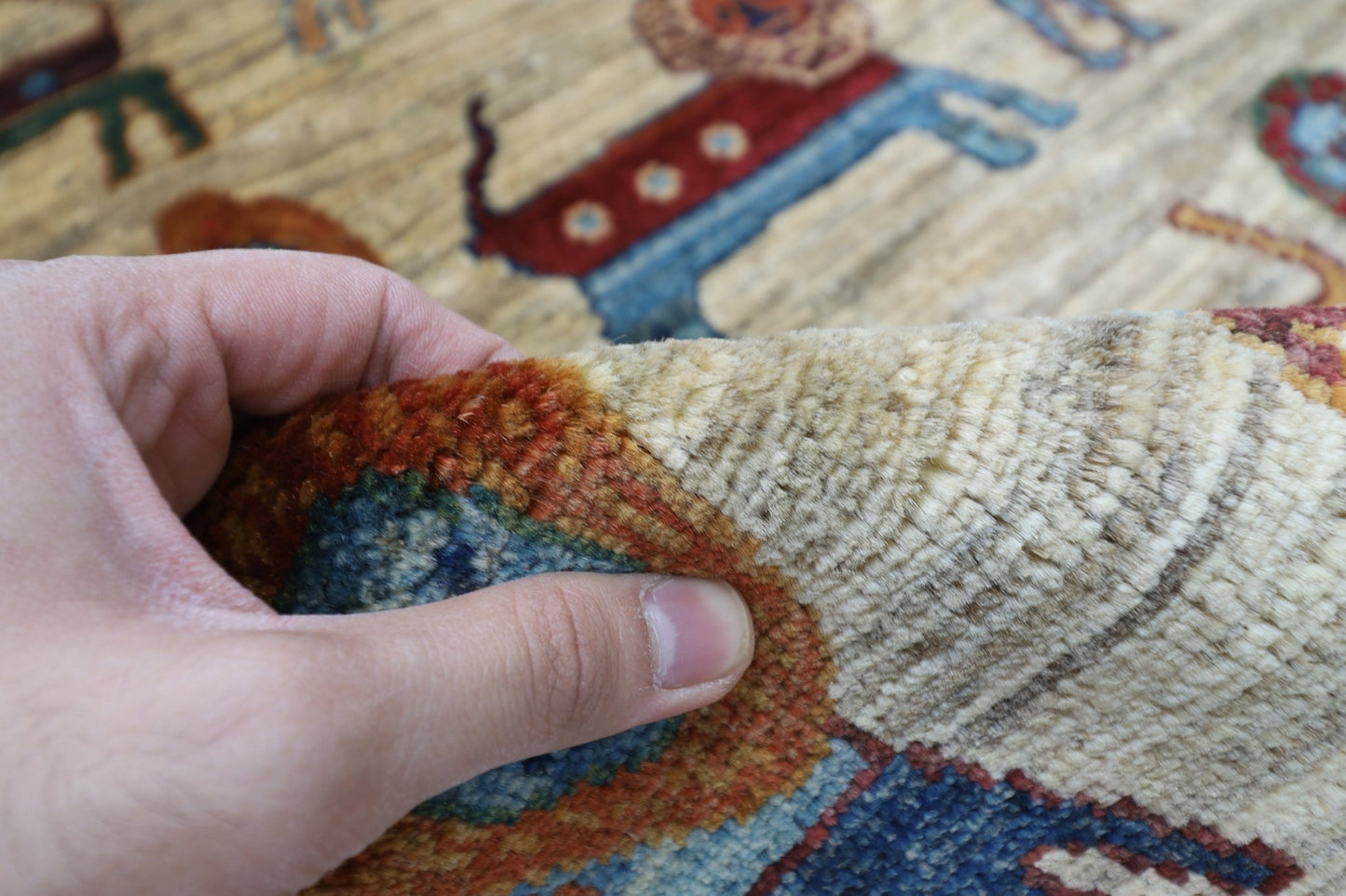 97 x 155 cm | Lion Beige Oriental Area Rug Afghan Hand Knotted Veg Dye Wool carpet - ART WOOL CARPET