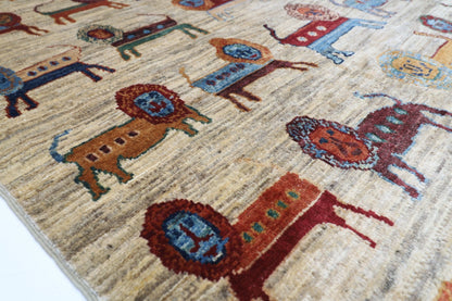 97 x 155 cm | Lion Beige Oriental Area Rug Afghan Hand Knotted Veg Dye Wool carpet - ART WOOL CARPET