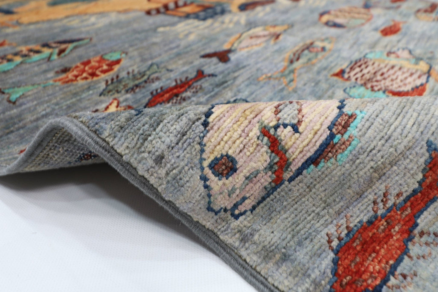 97 x 160 cm | Fish Gray Oriental Area Rug Afghan Hand Knotted Veg Dye Wool carpet - ART WOOL CARPET