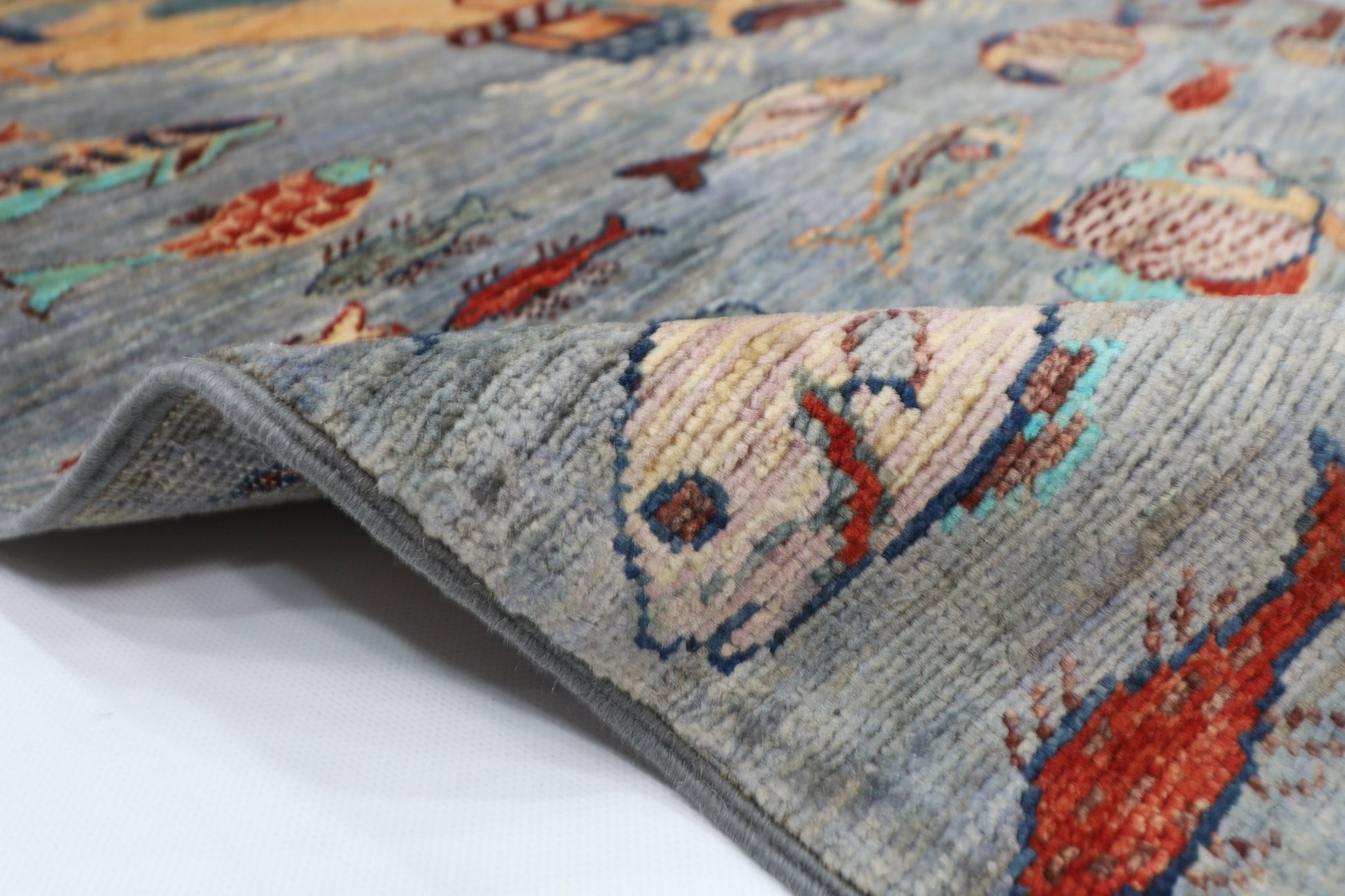 97 x 160 cm | Fish Gray Oriental Area Rug Afghan Hand Knotted Veg Dye Wool carpet - ART WOOL CARPET