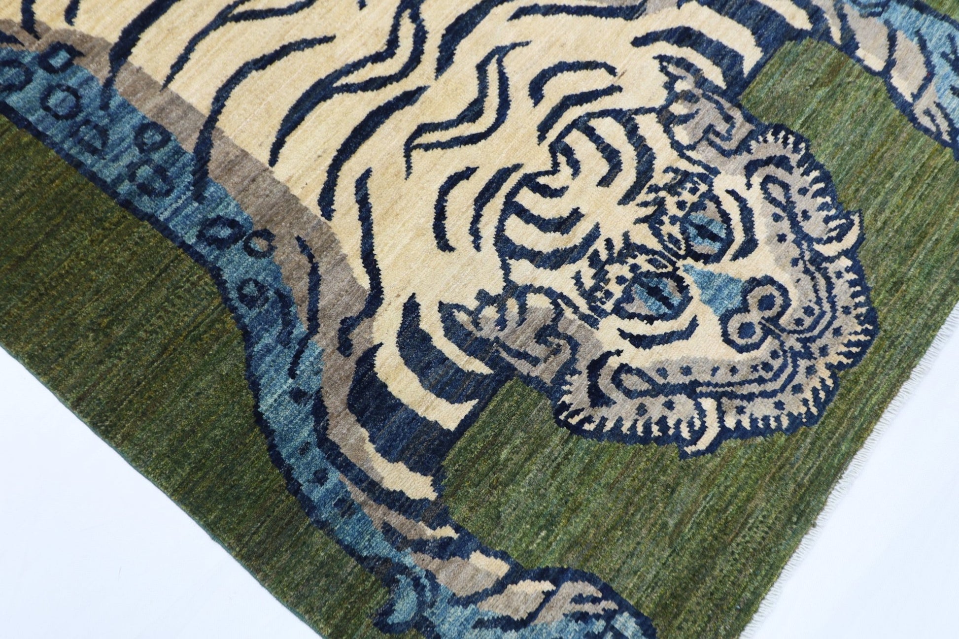 98 x 146 cm | Tiger Green Oriental Area Rug Afghan Hand Knotted Veg Dye Wool carpet - ART WOOL CARPET