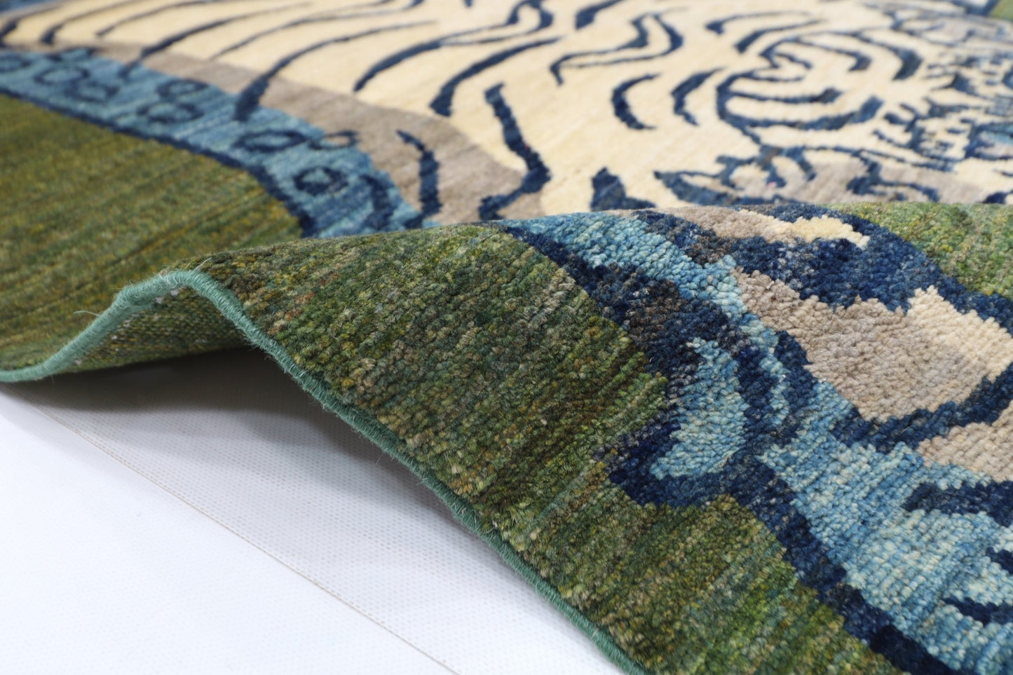 98 x 146 cm | Tiger Green Oriental Area Rug Afghan Hand Knotted Veg Dye Wool carpet - ART WOOL CARPET