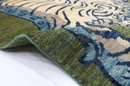 98 x 146 cm | Tiger Green Oriental Area Rug Afghan Hand Knotted Veg Dye Wool carpet - ART WOOL CARPET