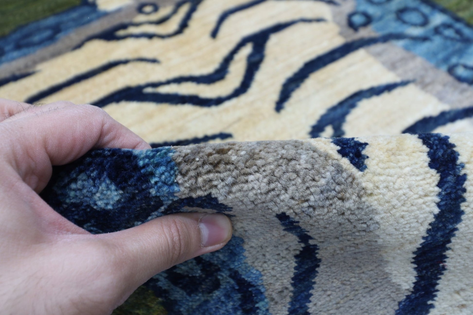 98 x 146 cm | Tiger Green Oriental Area Rug Afghan Hand Knotted Veg Dye Wool carpet - ART WOOL CARPET