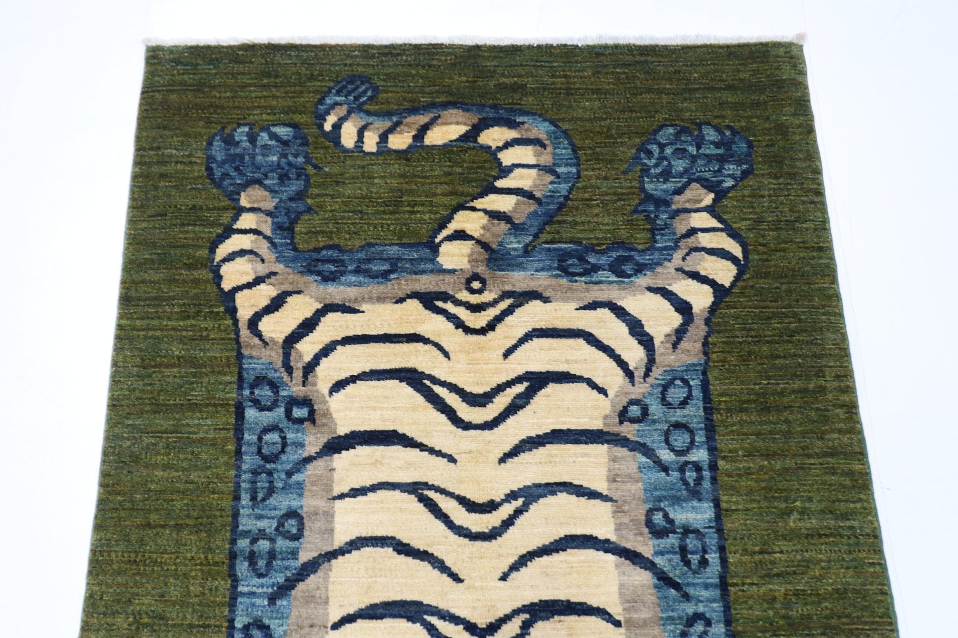 98 x 146 cm | Tiger Green Oriental Area Rug Afghan Hand Knotted Veg Dye Wool carpet - ART WOOL CARPET