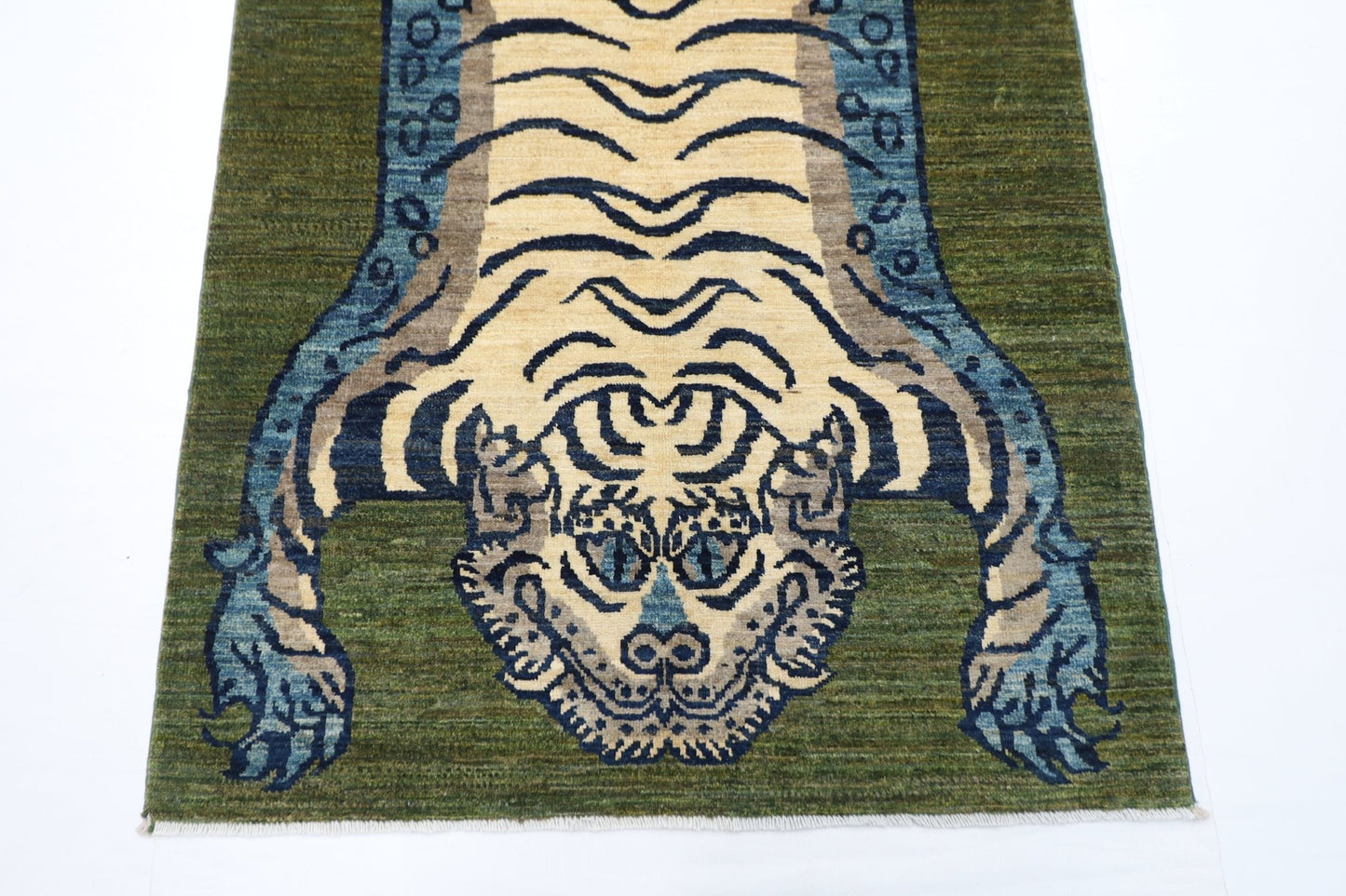 98 x 146 cm | Tiger Green Oriental Area Rug Afghan Hand Knotted Veg Dye Wool carpet - ART WOOL CARPET