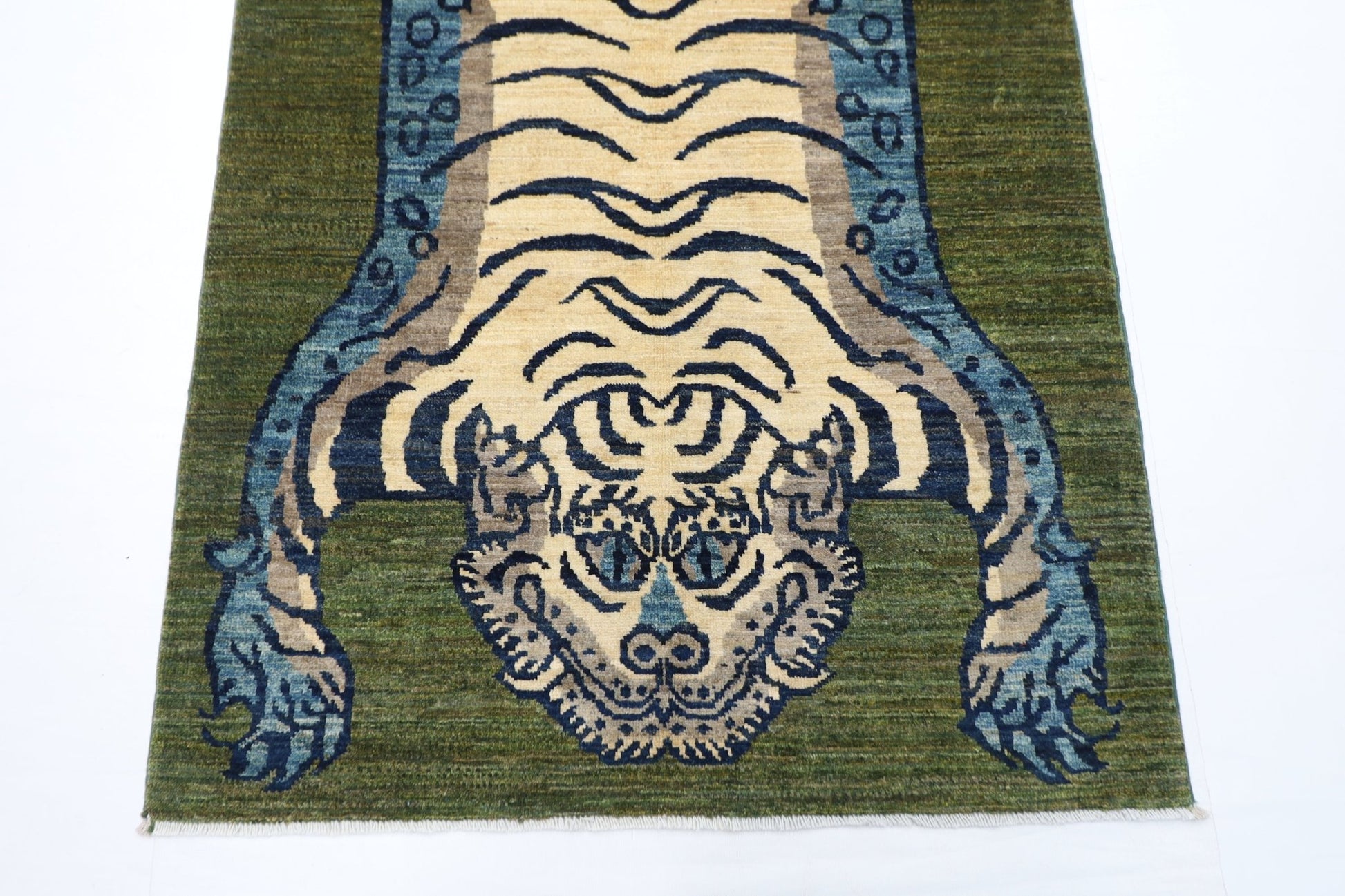 98 x 146 cm | Tiger Green Oriental Area Rug Afghan Hand Knotted Veg Dye Wool carpet - ART WOOL CARPET