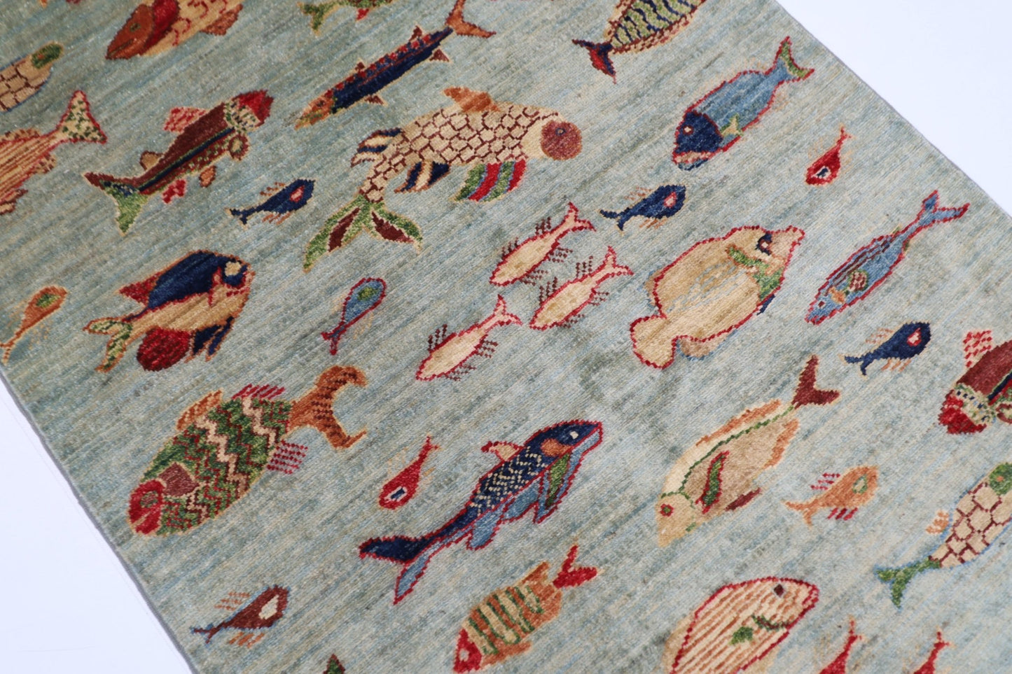 98 x 149 cm | Oriental Fish Area Rug Afghan Hand Knotted Veg Dye Wool carpet - ART WOOL CARPET