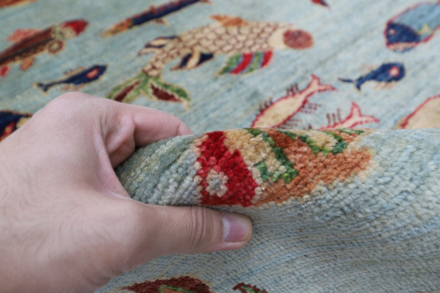 98 x 149 cm | Oriental Fish Area Rug Afghan Hand Knotted Veg Dye Wool carpet - ART WOOL CARPET