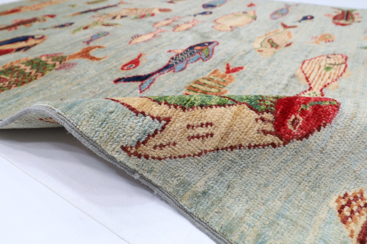 98 x 149 cm | Oriental Fish Area Rug Afghan Hand Knotted Veg Dye Wool carpet - ART WOOL CARPET