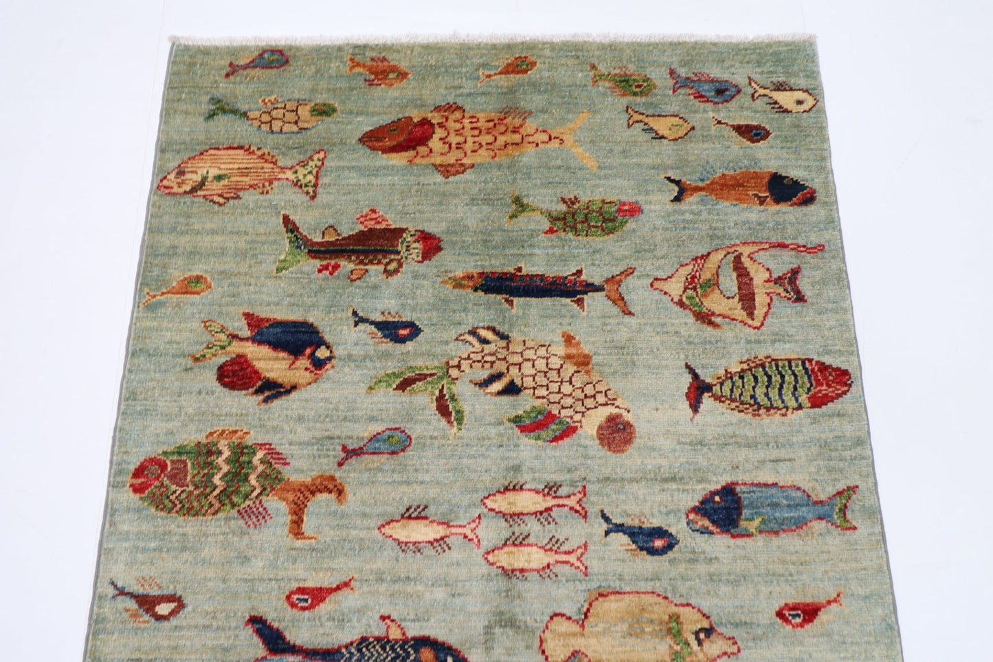 98 x 149 cm | Oriental Fish Area Rug Afghan Hand Knotted Veg Dye Wool carpet - ART WOOL CARPET