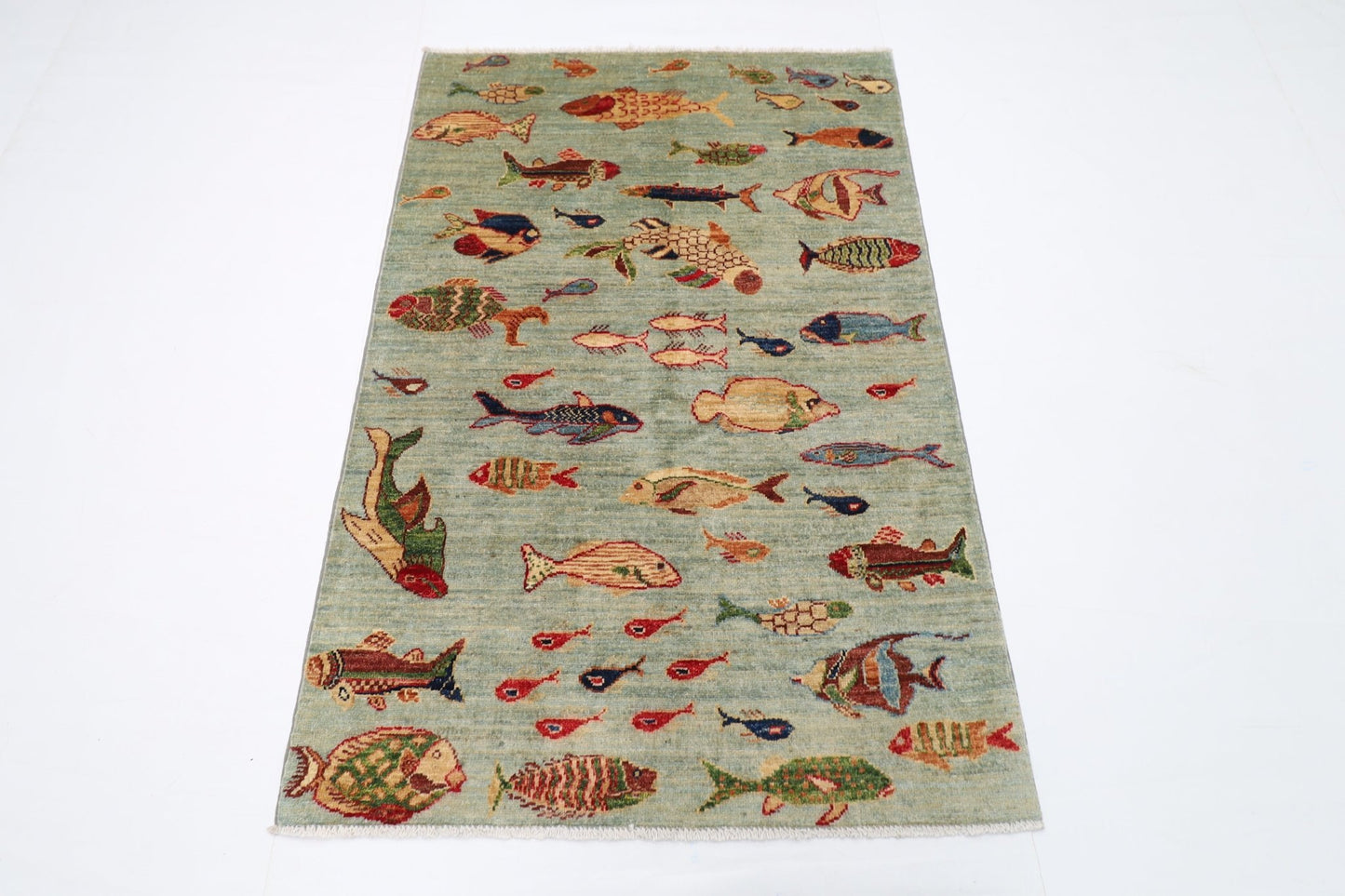 98 x 149 cm | Oriental Fish Area Rug Afghan Hand Knotted Veg Dye Wool carpet - ART WOOL CARPET