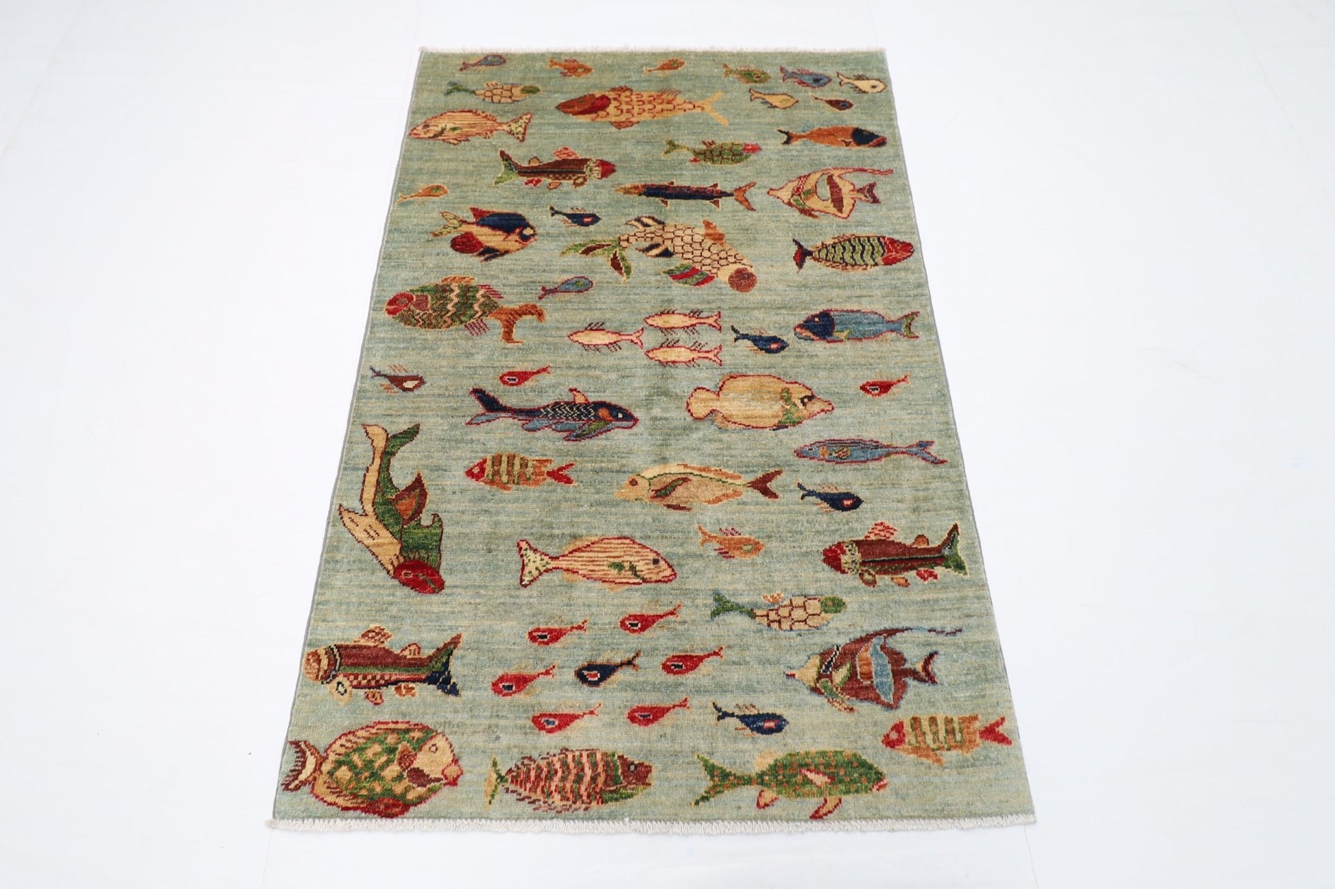 98 x 149 cm | Oriental Fish Area Rug Afghan Hand Knotted Veg Dye Wool carpet - ART WOOL CARPET