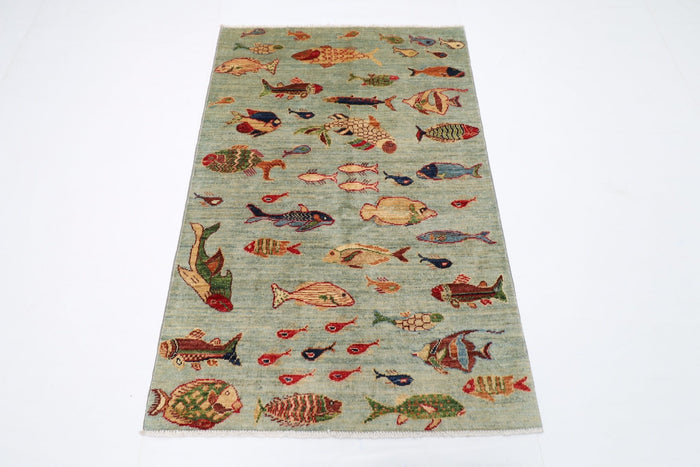 98 x 149 cm | Oriental Fish Area Rug Afghan Hand Knotted Veg Dye Wool carpet