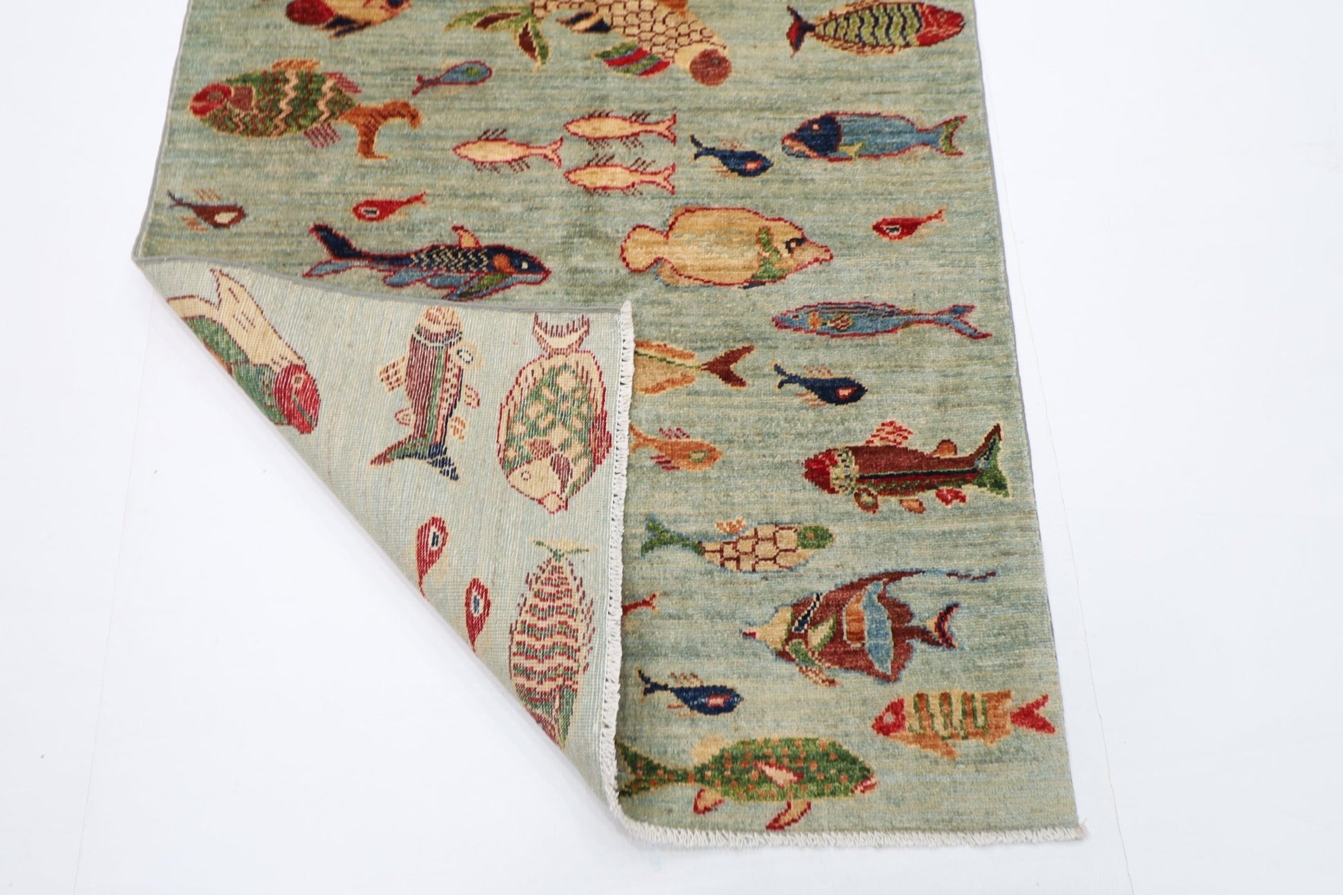 98 x 149 cm | Oriental Fish Area Rug Afghan Hand Knotted Veg Dye Wool carpet - ART WOOL CARPET