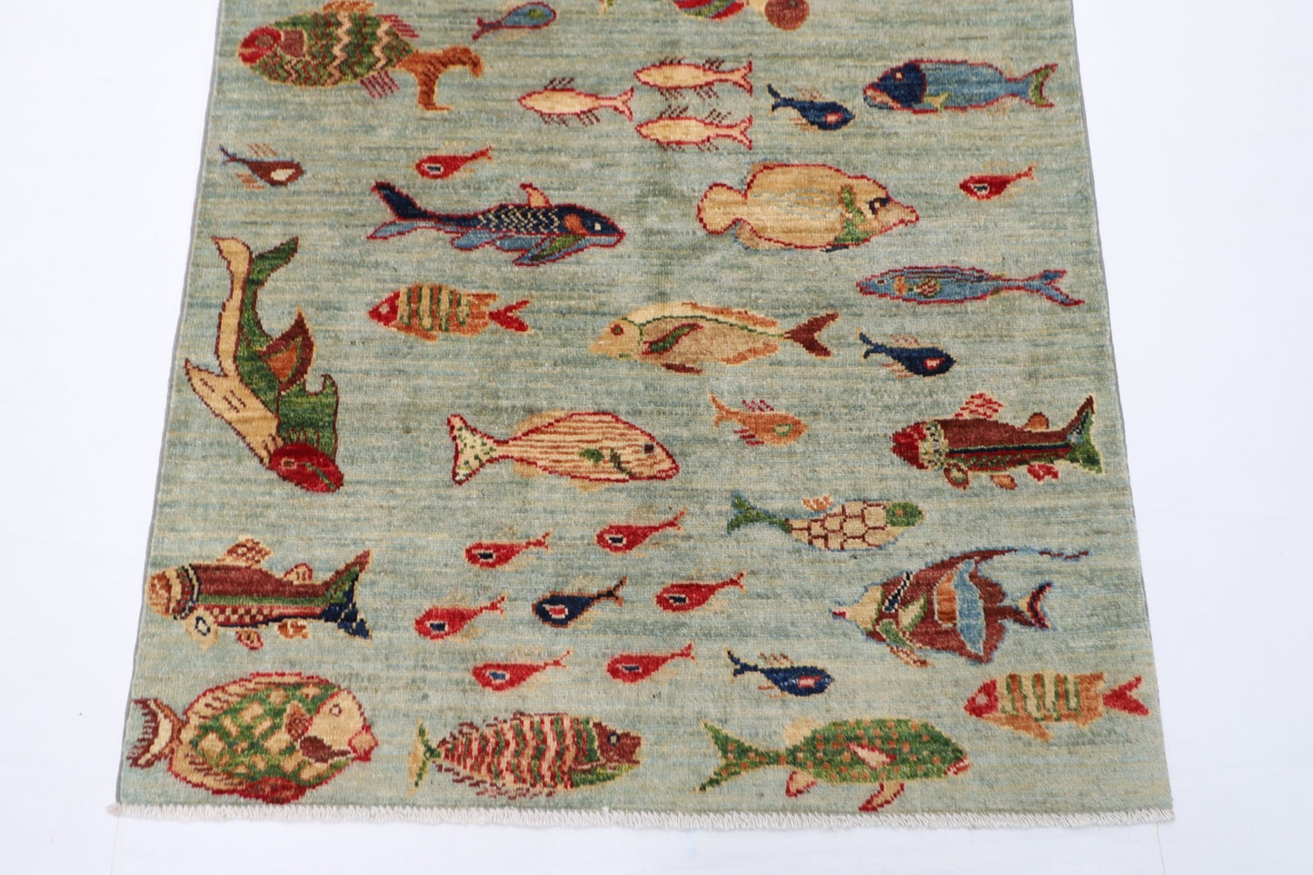 98 x 149 cm | Oriental Fish Area Rug Afghan Hand Knotted Veg Dye Wool carpet - ART WOOL CARPET