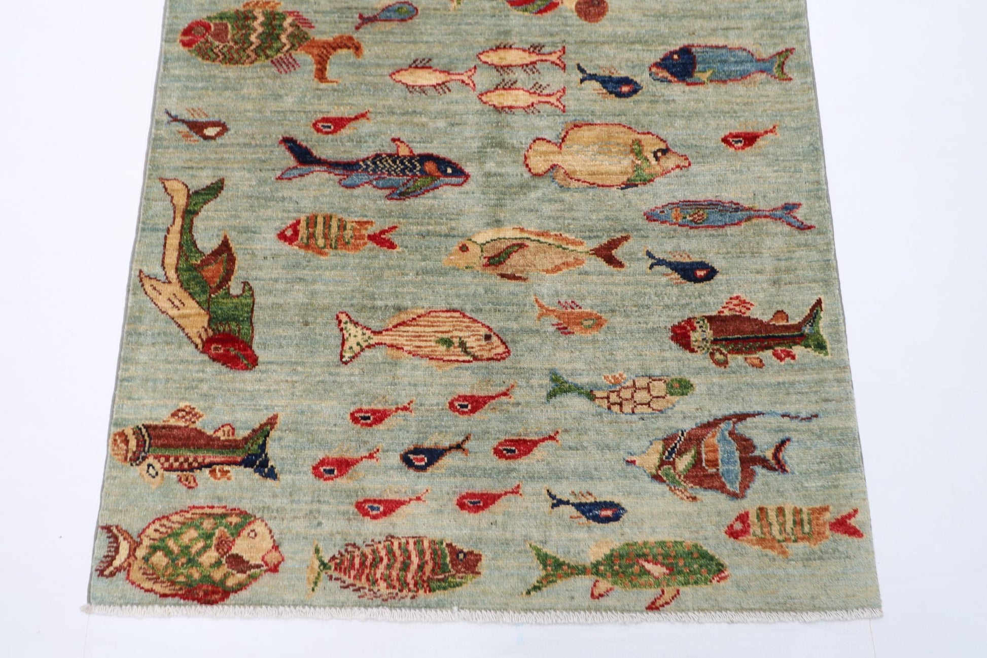 98 x 149 cm | Oriental Fish Area Rug Afghan Hand Knotted Veg Dye Wool carpet - ART WOOL CARPET