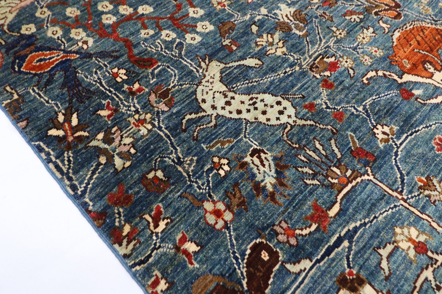 99 x 148 cm | Hunting Blue Oriental Area Rug Afghan Hand Knotted Veg Dye Wool carpet - ART WOOL CARPET