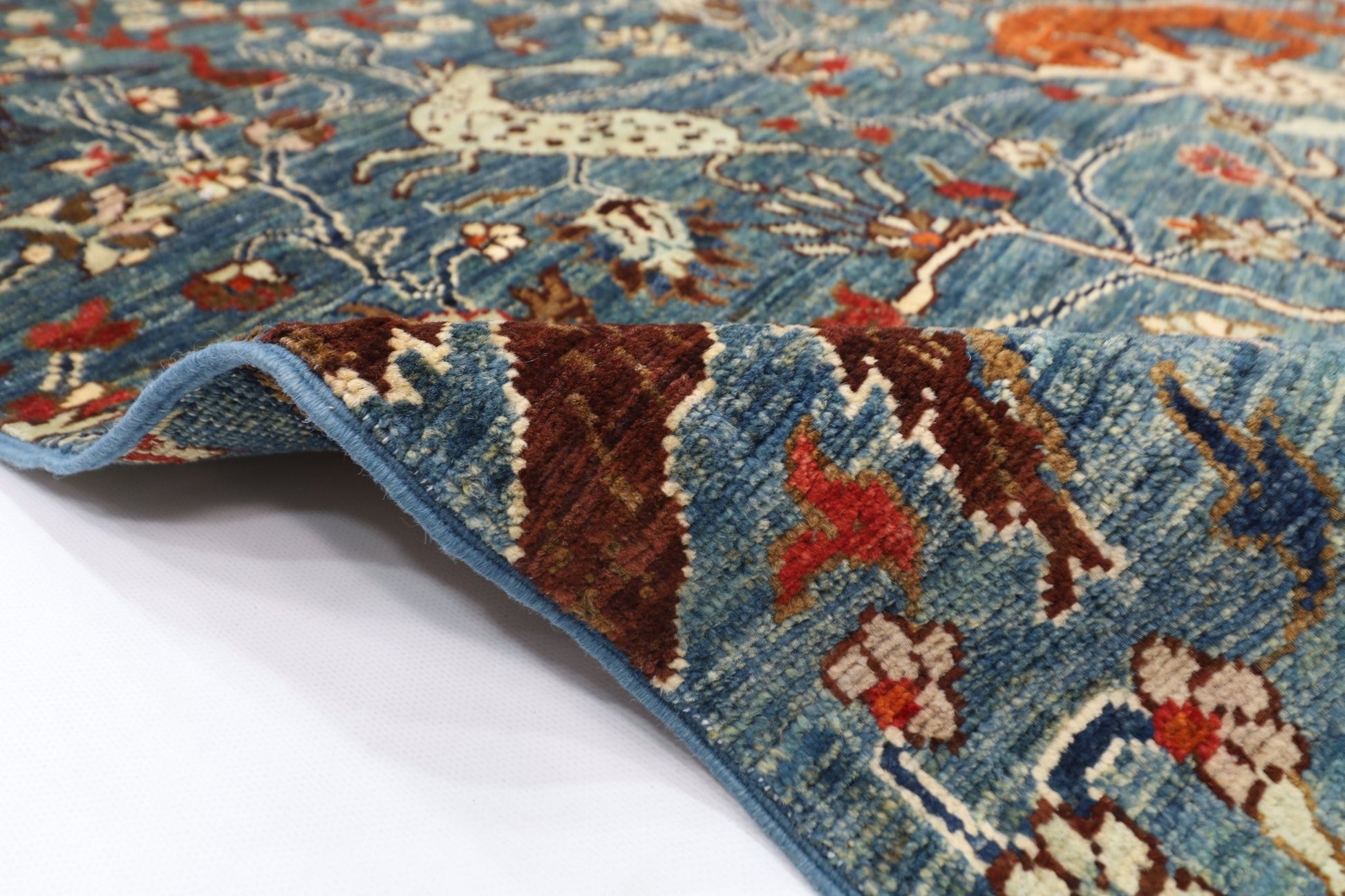 99 x 148 cm | Hunting Blue Oriental Area Rug Afghan Hand Knotted Veg Dye Wool carpet - ART WOOL CARPET