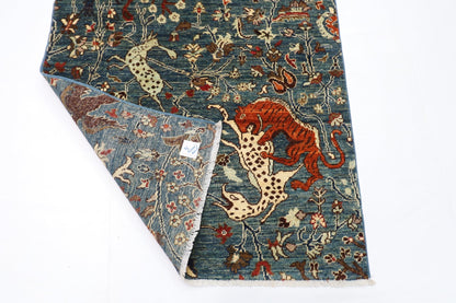 99 x 148 cm | Hunting Blue Oriental Area Rug Afghan Hand Knotted Veg Dye Wool carpet - ART WOOL CARPET