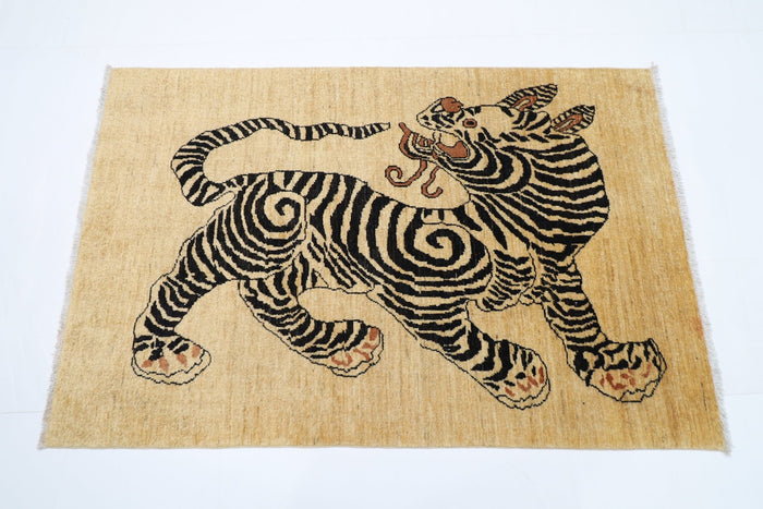 99 x 151 cm | Tiger Beige Oriental Area Rug Afghan Hand Knotted Veg Dye Wool carpet